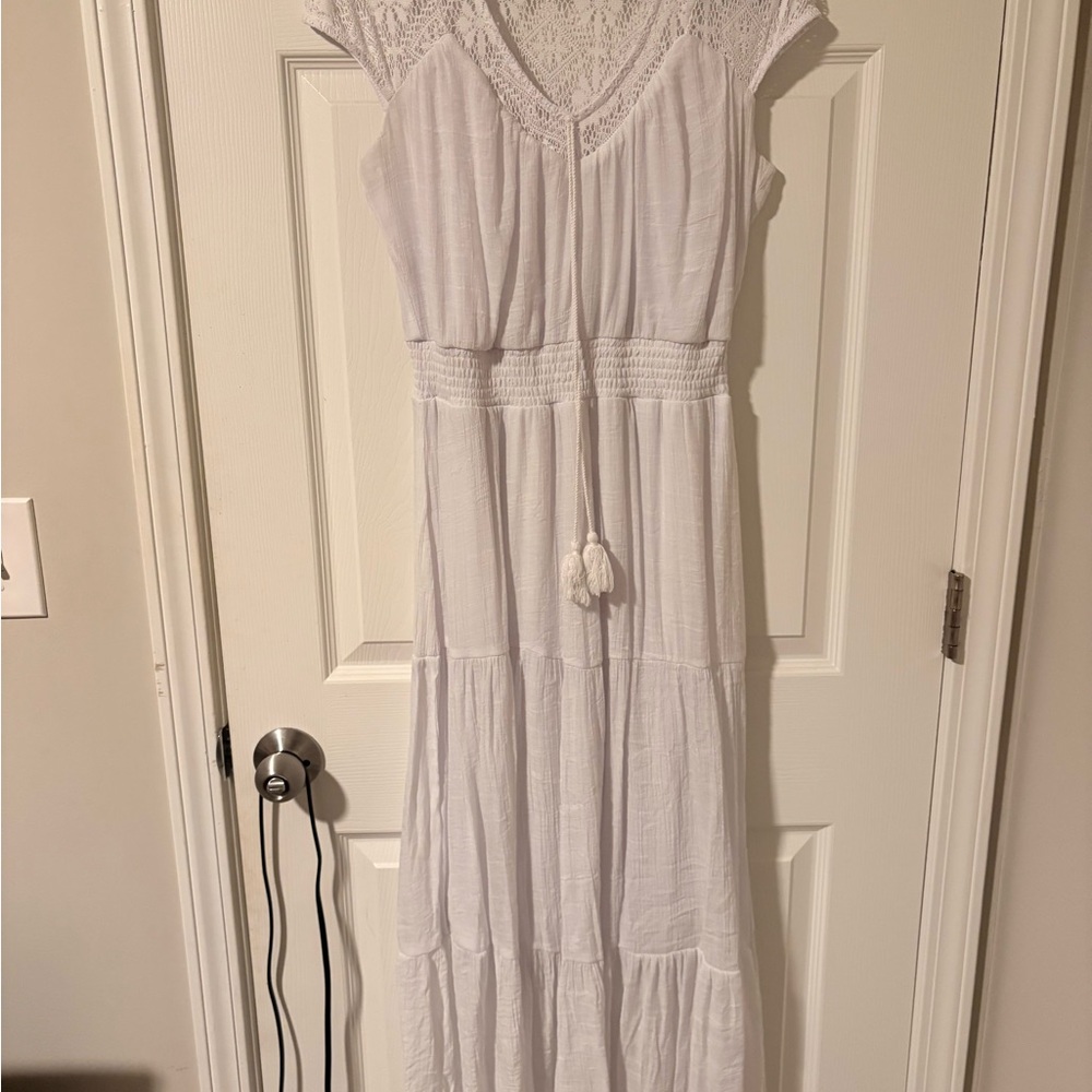 Luxology White Maxi Dress with Lace Detail